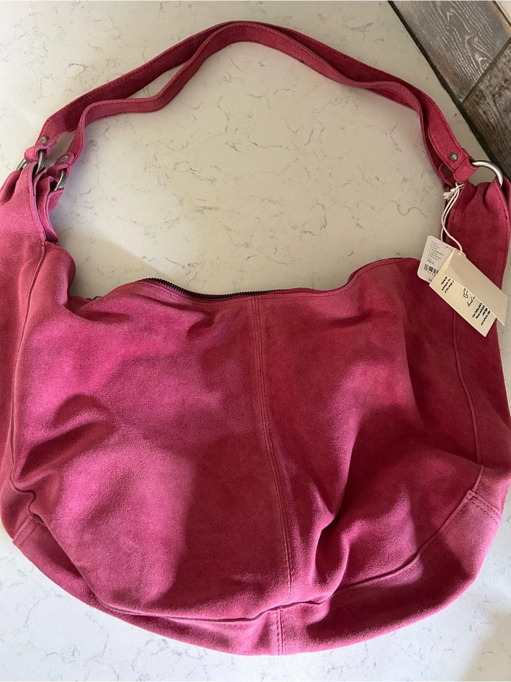 Free People Roma Suede Tote in Raspberry-Maxamillion, Strawberry Charms, & Scarf